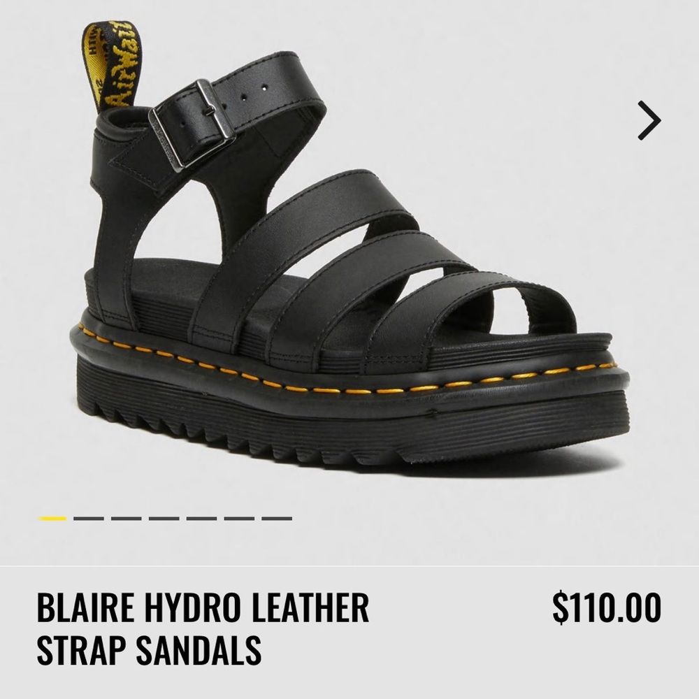 DR. MARTENS Blaire Hydro Leather Strap Sandals Black Size 8 NWOT